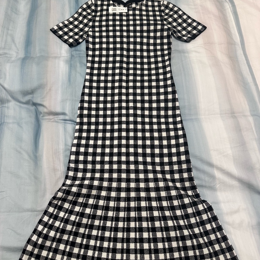 Massimo Dutti Black and White Checkered Dress